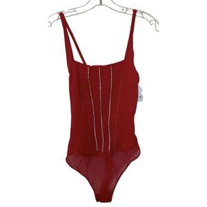 Auden Bodysuit Womens Size XS Red‎ Rhinestone Thong One Piece Valentines Day